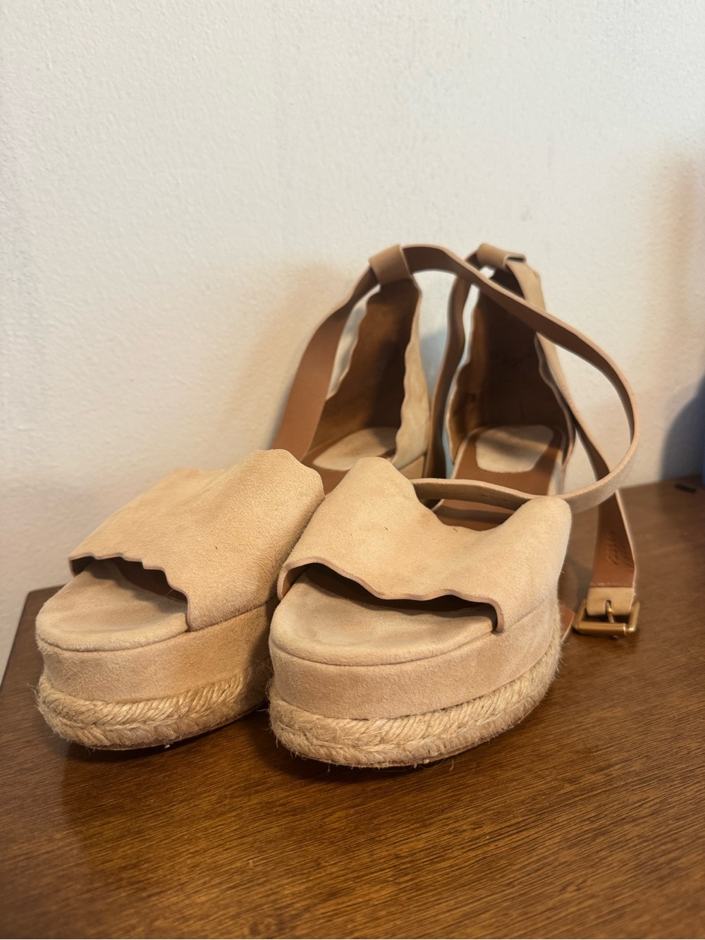 Chloé Suede Scalloped Espadrille Platform Sandals
